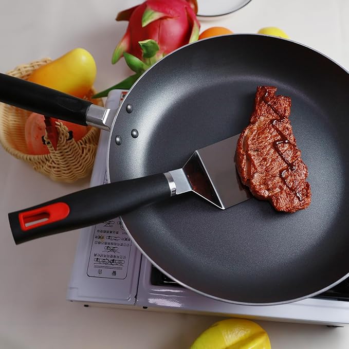 Stainless Steel Spatula Set - Cast Iron Skillet Spatula with Silicone Handle, Turner Flipper for Pancake, Burger, Egg Cooking & BBQ Grill