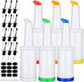 Ruisita 6 Pack Plastic Pour Bottles with Stainless Steel Pourer - Tapered Spout for Liquor and Juice Store (34 Ounces, Multicolor)