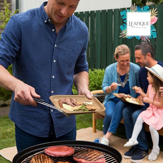 100% Natural 8” Palm Leaf Square Plate (50-pack), Compostable & Biodegradable Dinnerware for Catering, Birthdays, Cinco de Mayo, BBQs, Thanksgiving, Alternative to Paper & Bamboo Plates Disposable