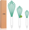 Teal Silicone Whisk, Sealed Waterproof Design Set of 3, Professional Kitchen Whisks for Cooking Non-Scratch, Silicone&Stainless Steel Whisk, Heat Resistant 480°F Rubber wisk, BPA free
