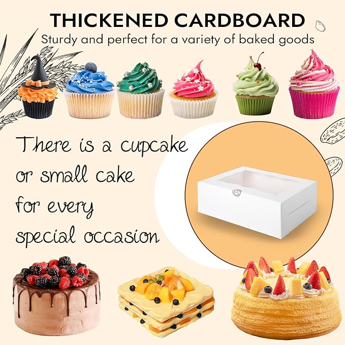 JCD 16 Pcs Cake and Cupcake Combo Bento Boxes with Clear Lid and 8 Cupcake Holes for Vanlentine Wedding Birthday Party Bakery Baking Supplies (1+8/16Pcs)