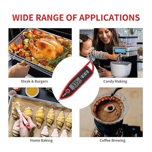YFL Digital Meat Thermometer, Instant Read Food Thermometer, Large LCD Display, Waterproof Cooking Thermometer for Oven BBQ Grill Smoker Beef Turkey Camping & Kitchen Gadgets