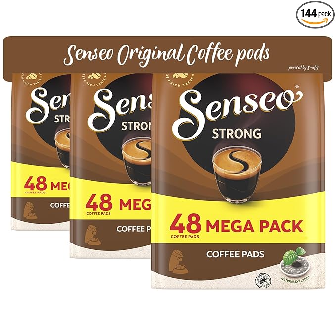 Senseo Strong Dark Roast Coffee Pods – 144 Count (3 Packs) – Bold & Intense Flavor with Rich Crema – Single-Serve Coffee Pads Compatible with Senseo & PeleCom Machines