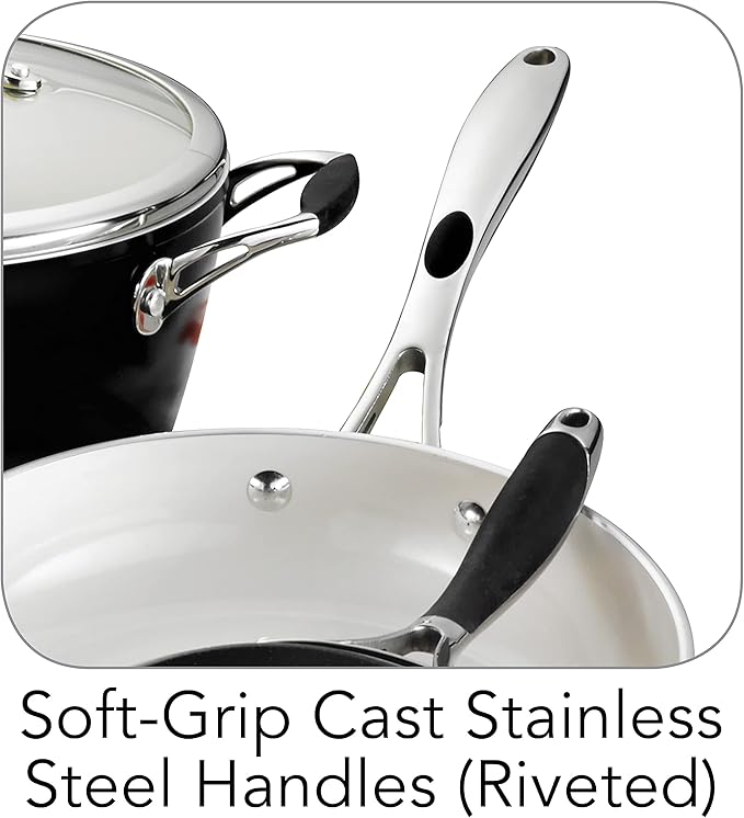 Tramontina Ceramica Deluxe 8-Piece Cookware Set with Lids, Ceramic Non Stick Pots and Pans Kitchen Set, Oven-Safe, Metallic Black