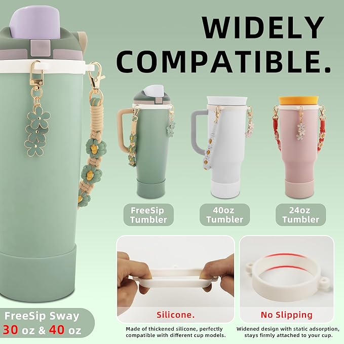 Silicone Boot Set for Owala Water Bottle 24 oz, 32 oz, 40 oz - Includes Anti-Slip Sleeve & Water Bottle Handle Strap, Perfect Owala Accessories, Fits Owala Tumbler, Owala FreeSip, Owala Candy Coated