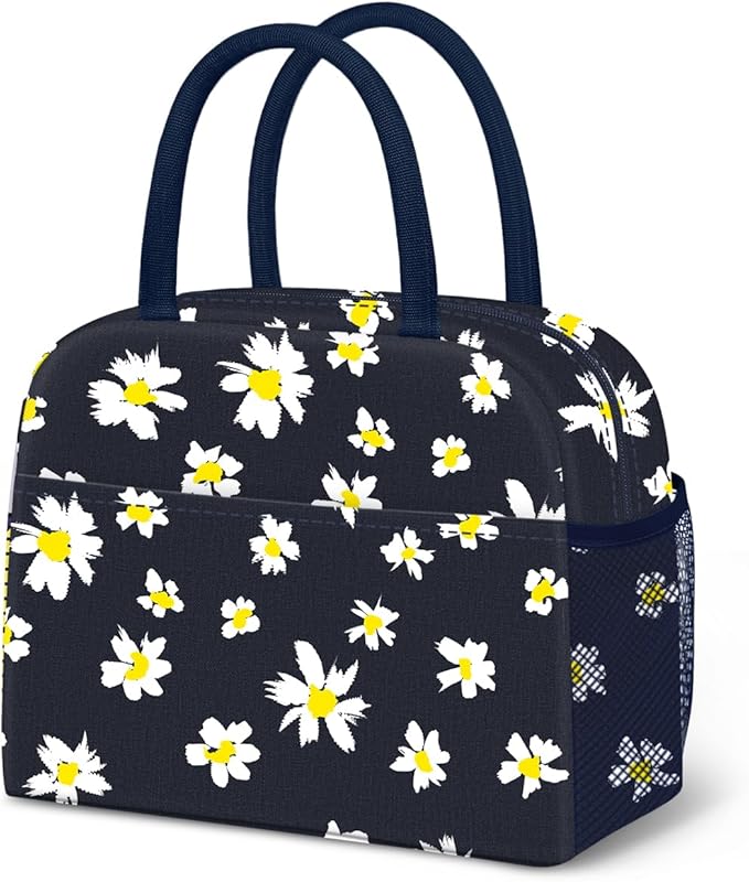 DALINDA Lunch Bag Lunch Box for Women Men Reusable Insulated Cooler Lunch Tote Bags, Leakproof Cute LunchBag Large Capacity for Work Travel Picnic, Daisy