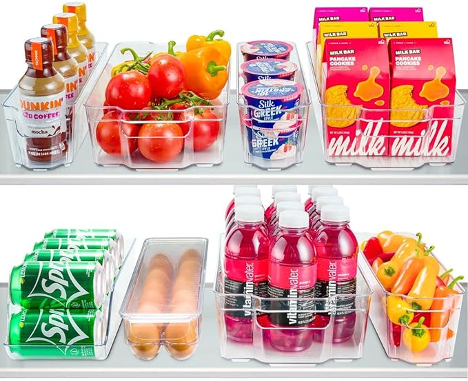 Set Of 8 Refrigerator Pantry Organizer Bins - Clear Food Storage Baskets for Kitchen, Countertops, Cabinets, Fridge, Freezer, Bedrooms, Bathrooms - Stackable Plastic Household Storage Containers