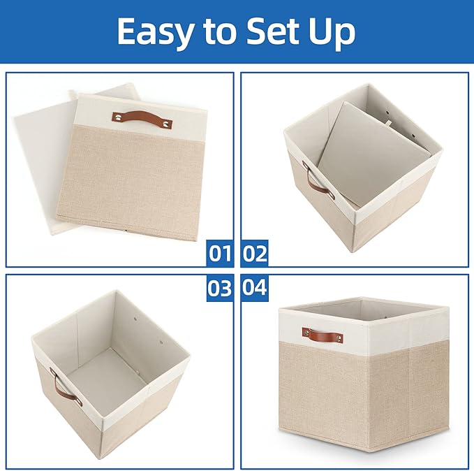 Temary Cube Storage Bins 13 Inch Fabric Storage Cubes Storage Baskets for Shelves Closet Baskets for Cube Storage with Leather Handles, Cloth Organizer Bins for Home
