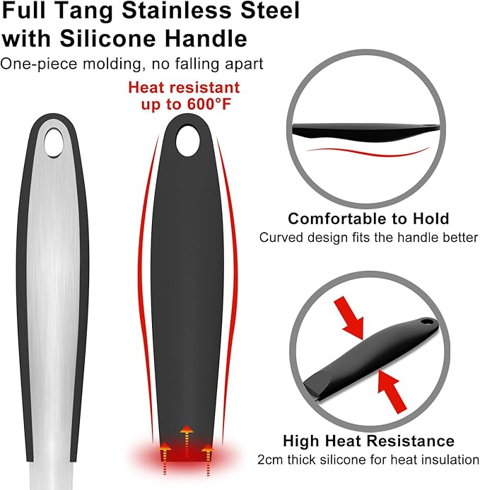 15.8'' Stainless Steel Grill Spatula for Outdoor Grill, 3-in-1 Metal BBQ Spatula Turner with Full Tang Silicone Handle and Serrated Edge, Heavy Duty Barbecue Tools Spatula for Grilling Cooking