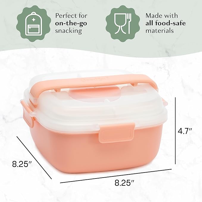 Goodful Stackable Lunch Box Container, Bento Style Food Storage with Removeable Compartments for Sandwich, Snacks, Toppings & Dressing, Leak-Proof and Made without BPA, 56-Ounce, Blush