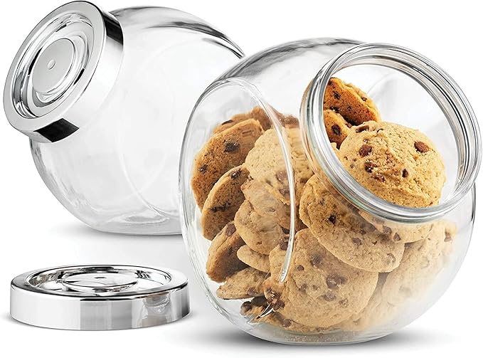 Bormioli Rocco Pandora Glass Candy Jar 75½-Ounce Cookie Jar with Plastic Airtight Seal Lid 2-Way Display, Bulk-Food Storage Jar for Snacks, Dry Food, Jelly Beans Canister, Apothecary Jars. (1 Jar)