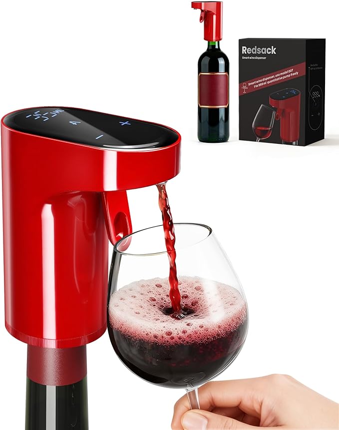 5-in-1 Electric Wine Decanter with Aerator,Digital Alcohol Bottle Dispenser Adjustable Dosing,Smart Whiskey Pourer, Liquor/Spirits Pump Automatic,Nice Gifts for Women Men Mom Dad Husband Boss (Red)
