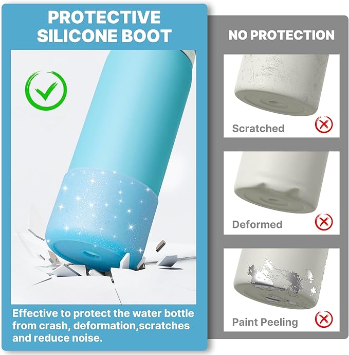 Silicone Boot for Owala 32 oz Bottle, Anti-Slip Protective Sleeve for Owala Twist & FreeSip & Flip Insulated Bottle, Boot Bottom Base (Glitter Blue)