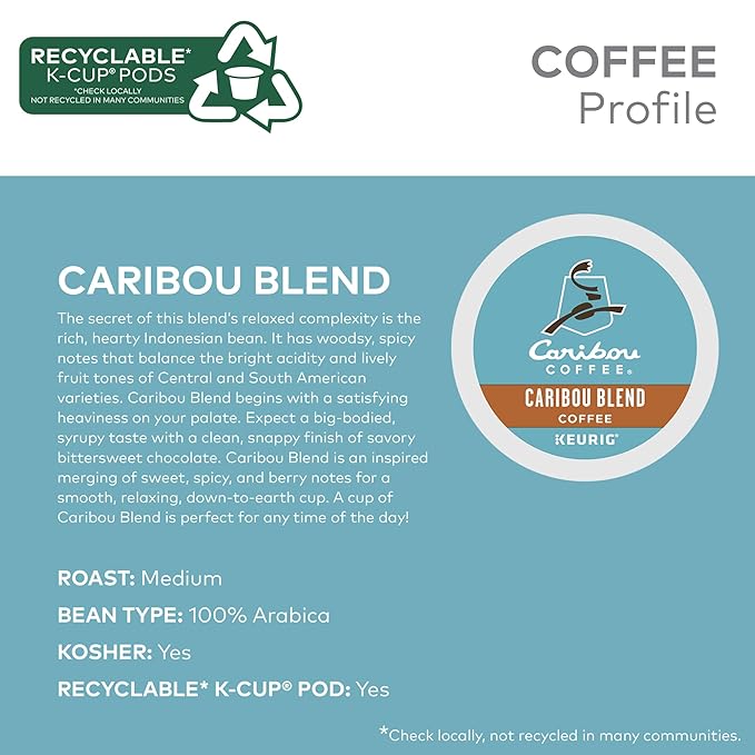 Caribou Coffee Keurig Single-Serve K-Cup Pods, Caribou Blend Medium Roast Coffee, 24 Count