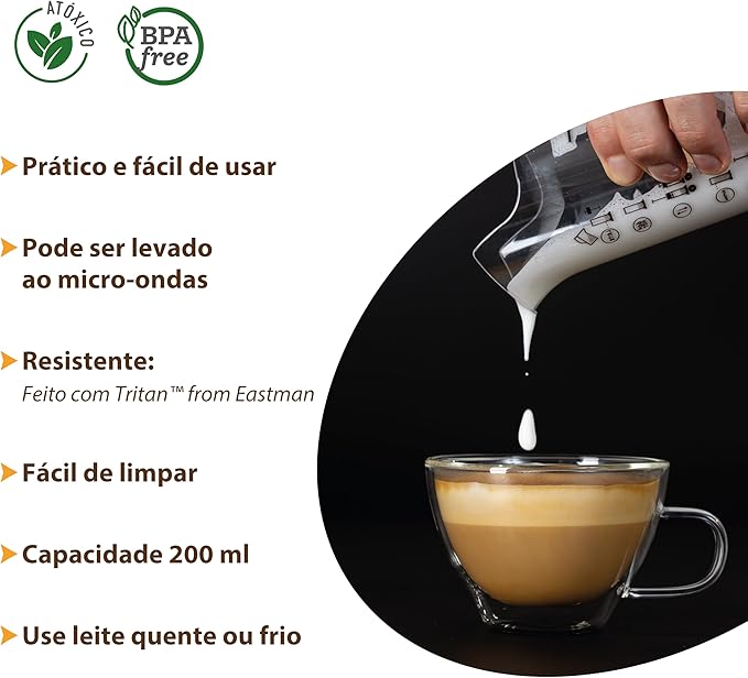 Manual Milk Frother - Handheld Milk Mixer, Warm & Cold Milk Foamer, BPA Free - 6.8 Floz, Gray