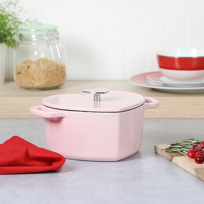 Martha Stewart Heart Shaped 2-Quart Enamel Cast Iron Dutch Oven - Pink