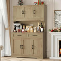FACBOTALL Tall Kitchen Pantry Cabinet, Farmhouse Food Pantry Cabinet with Doors and Adjustable Shelves, Kitchen Hutch with Countertop and Microwave Stand for Dining Room, Living Room, Oak Color