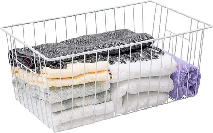 16Lx12W inch Wider Freezer Storage Organizer Baskets Container, Deep Metal Wire Chest Upright Refrigerator Divider Bins with Built-in Handles for Cabinet, Pantry, Closet, Kitchen(6)