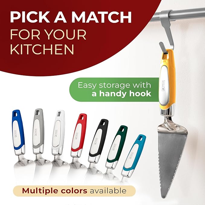 Orblue Pie Server, Essential Kitchen Tool, Serrated on Both Sides, Great for Right or Left Handed Chef, Stainless Steel Flatware, Cake Cutter, Orange