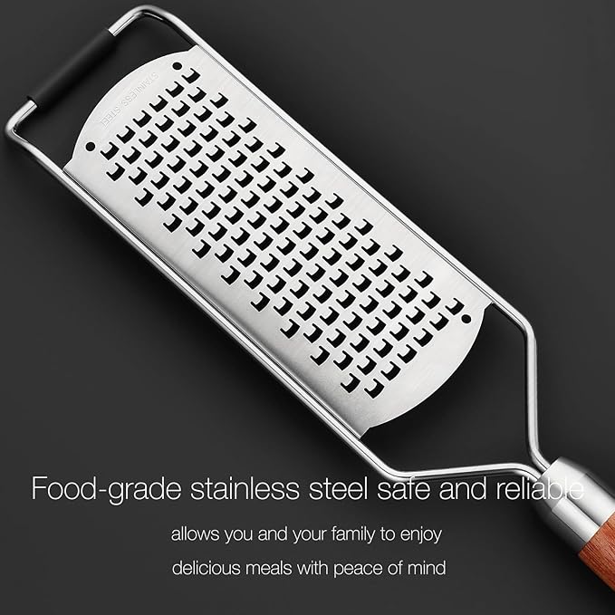 KULUNER Professional-Grade Lemon Zester with Ultra-Coarse Blades, Heavy-Duty Cheese/Vegetable Grater, Solid Wood Handle Design - Rust-Resistant Durable, Essential Kitchen Tool (A1)