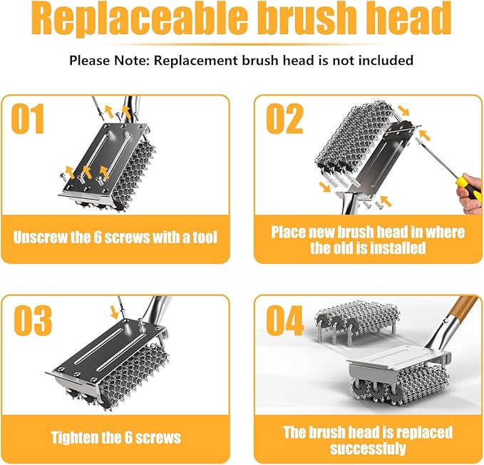 HOUSE AGAIN Grill Brush and Scraper Bristle Free with Dual Grip, 304 Stainless Steel Food-Grade Brush Head, Outdoor Grill Cleaning Brush Safe BBQ Grill Accessories Cleaner for Porcelain/Weber/Charcoal