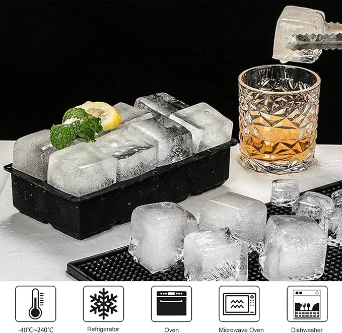 LessMo Ice Cube Tray with Lid - 2 Pack Large Silicone Ice Tray Molds for Freezer, BPA Free, Big Square Ice Cube for Whiskey, Cocktails, Baby Food, Juices