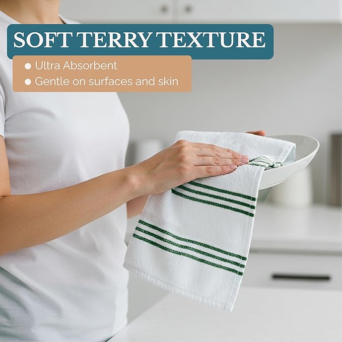 Casa Platino Kitchen Towel and Hand Towels for Kitchen – Cotton Dishcloths 8 Piece Set – Earthy Tones Meet Practical Design for Cooking, Drying, and Prep Flow – Olive