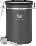 Coffee Gator Coffee Canister, 22oz Airtight Stainless Steel Kitchen Food Storage Container with Date-Tracker, CO2-Release Valve and Scoop for Beans, Grounds, Sugar, Cookies Jars, Tea, Cereal - Gray