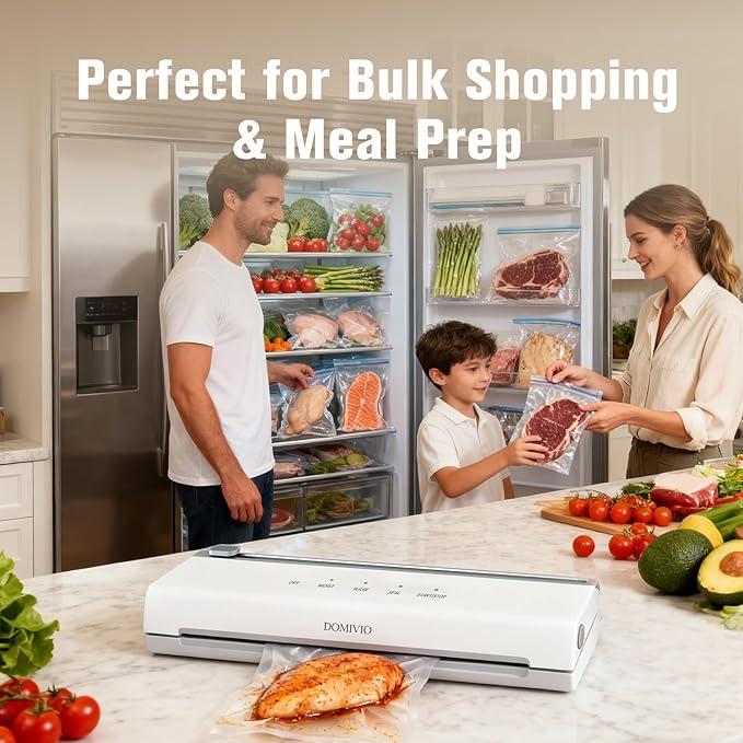 Vacuum Sealer Machine for Food, 65KPa Strong Suction Food Vacuum Sealer with Cutter, Dry & Moist Modes, Compact Food Saver Vacuum Sealer with 20 BPA-Free Bags, Easy to Use & Clean