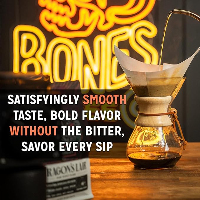 Bones Coffee Company French Toast, Sweet and Buttery Flavored Coffee, Medium Roast Low Acid Arabica Beans Compatible with Auto drip and French Press Coffee Maker, 12 Oz Ground