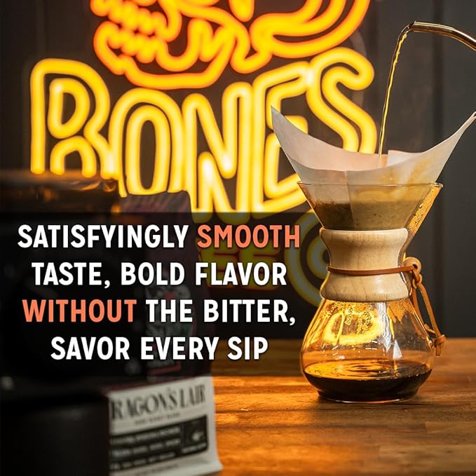 Bones Coffee Company Crazelnut, Hazelnut Flavored Coffee, Medium Roast Low Acid Arabica Beans Compatible with Auto drip and French Press Coffee Maker, 12 Oz Whole Bean