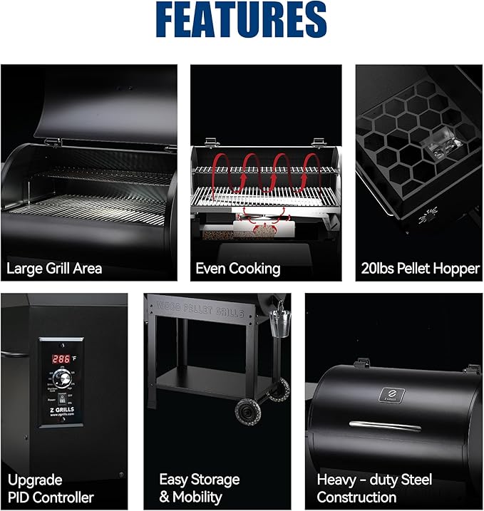 Z GRILLS Pellet Smoker Grill with PID Control, Rain Cover, 700 sq. in Cooking Area for Outdoor BBQ, ZPG-7002BPro