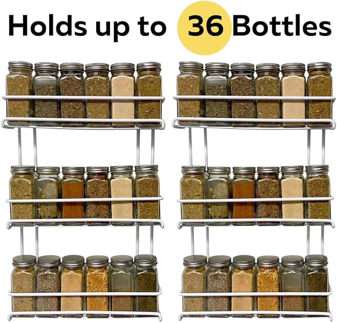 Evelots 2 Pack 3-Tier Spice Rack-Door/Wall Mounted-Sturdy Coated Metal-Up to 36 Bottles