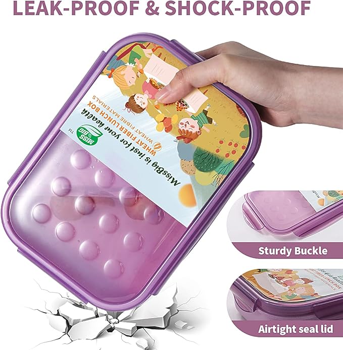 MISS BIG® Bento Box,Bento Box Adult,Lunch Box,Leak Proof Lunch Containers,No BPAs and No Chemical Dyes Bento Lunch Box,Dishwasher and Microwave Safe Lunch Containers for Adults(1900ml Purple)