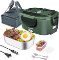 Electric Lunch Box for Adults, 80W Heated Lunch Box, 1.5L Stainless Steel Container | 12V/24V (Car/Truck) & 110V (Office/Home) | with Fork&Spoon and Insulated Carry Bag