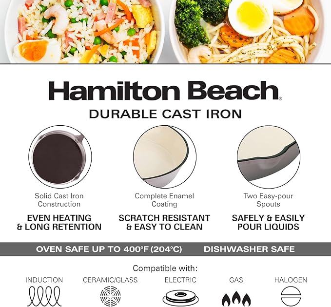 Hamilton Beach Enameled Cast Iron Fry Pan 8-Inch Navy (Gray, Fry 8-Inch)