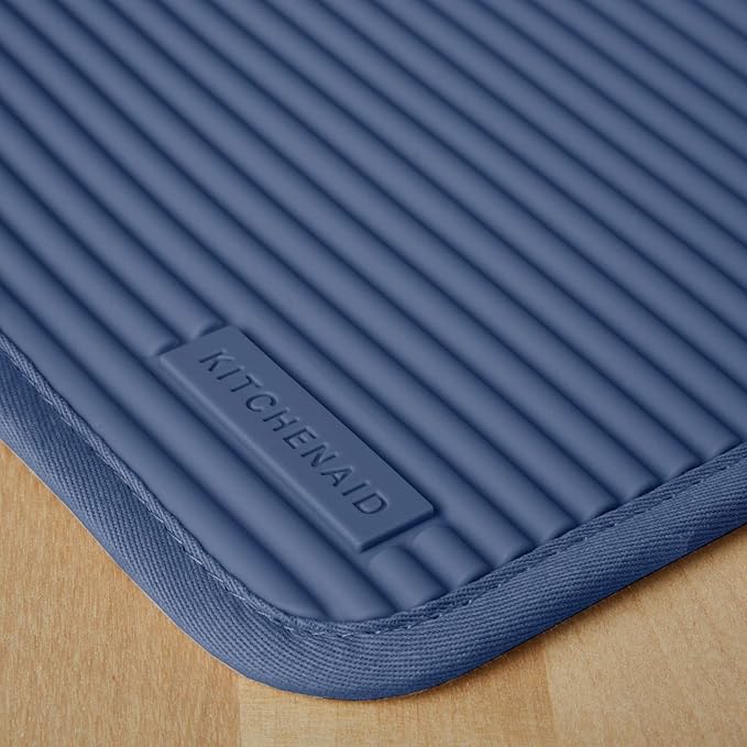 KitchenAid Ribbed Soft Silicone Pot Holder 2-Pack Set, Blue Willow, 7"x9"