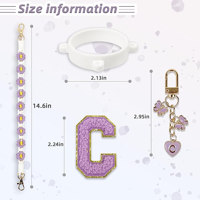 Cute Letter Charm Set Compatible with Owala Water Bottle 24 oz, 32 oz, 40 oz, Owala Kids, Owala Coffee Tumbler, Owala FreeSip – Includes Handle Strap, for Owala Accessories & Stanley Cup Accessories