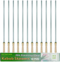 23.5" Large Skewers for Grilling,304 Stainless Steel 0.4 inch Wide Kabob Skewers with Wooden Handle,Heavy-Duty Flat Metal Kebab Skewer,BBQ Barbecue Skewer Reusable for Outdoor Grill-12PCS