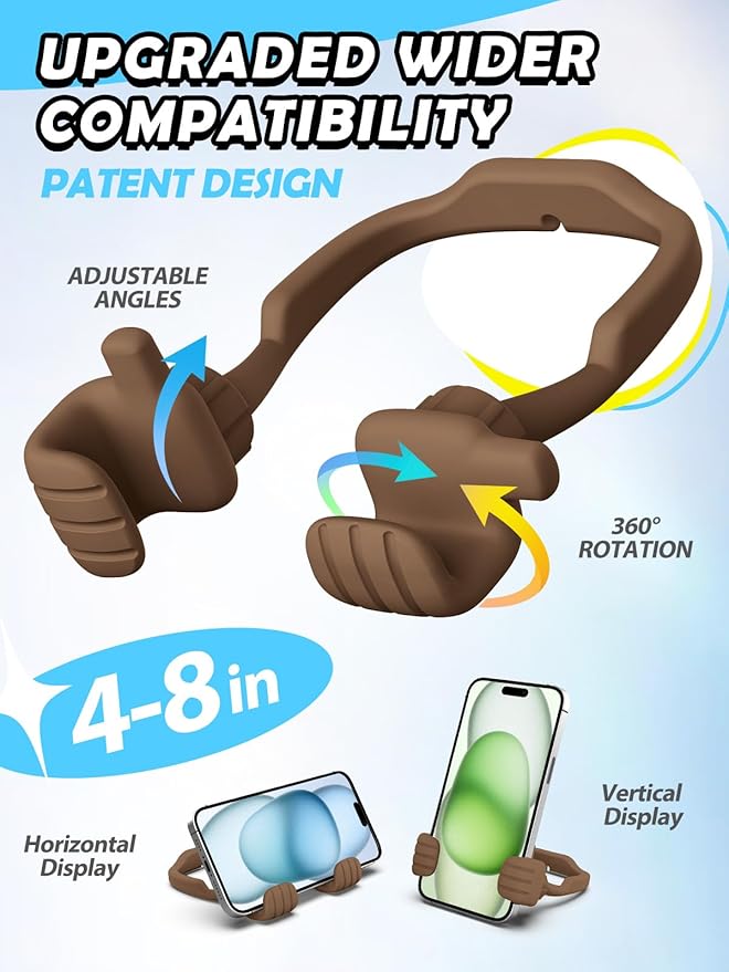 Christmas Stocking Stuffers for Teens Boys Men Cell Phone Holder: Patented Thumbs Up Phone Stand Funny Gifts for Adults Kids Teenager Husband Friend Coworkers Phone Accessories Cool Gadgets Brown