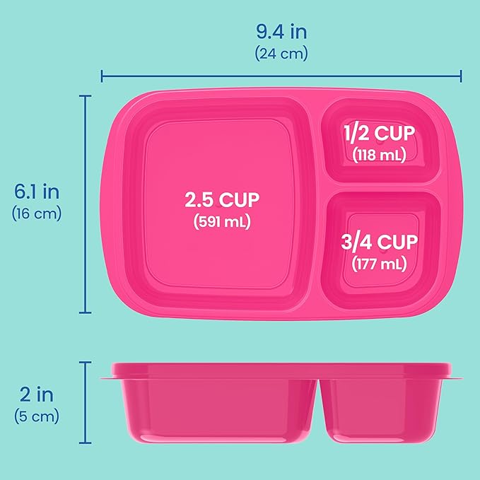 Bentgo Easyboxes - Original Stackable Lunch Boxes - Reusable 3-Compartment Food Containers for Kids and Adults - Bento Lunch Box for Meal Prep, School, & Work - BPA Free, Set of 10 (Jewel Brights)