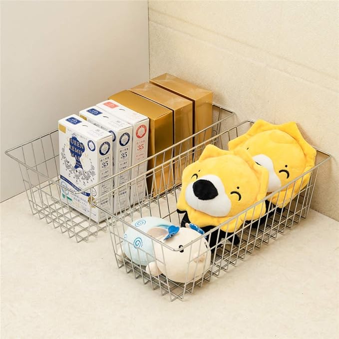 SANNO 15.7" Freezer Baskets Refrigerator Storage Baskets Bins Wire Storage Baskets Bin Organizer Food,Kitchen, Basket Organizers Bins for Home, Bathroom, Closet, Plating 4 pack
