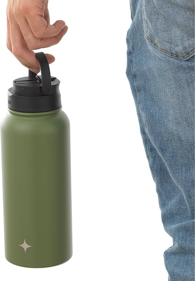 JoyJolt Triple Insulated Water Bottle with Straw Lid AND Flip Lid! 32oz Large 12 Hour Hot/Cold Vacuum Insulated Stainless Steel Bottle. BPA-Free Leakproof Thermos Bottle