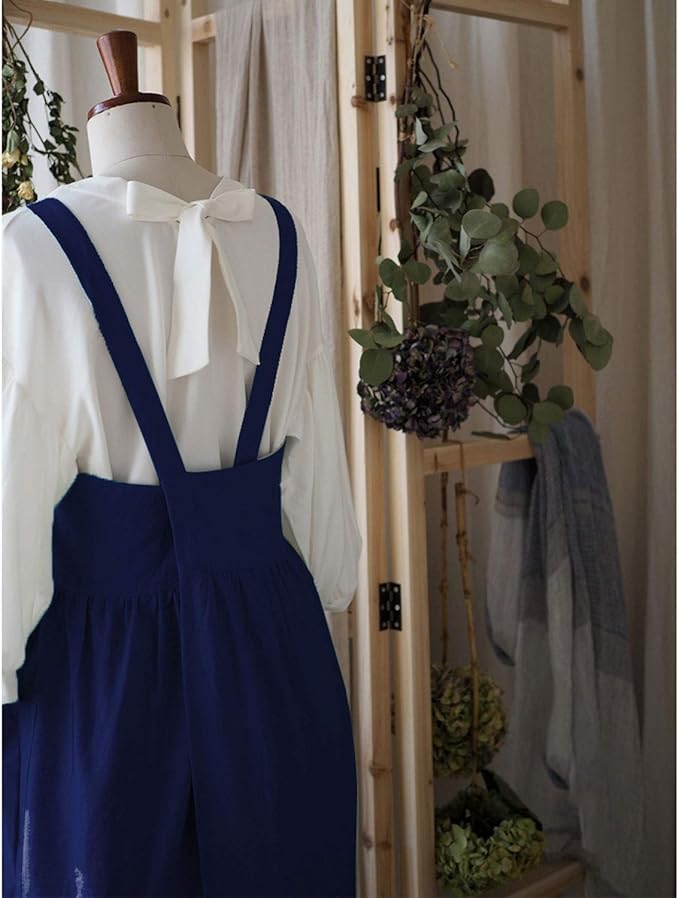 Uaussi Cotton Linen Apron Cross Back Work Apron for Women with Pockets Pinafore Dress X Cross Halter Apron for Chef Gardening