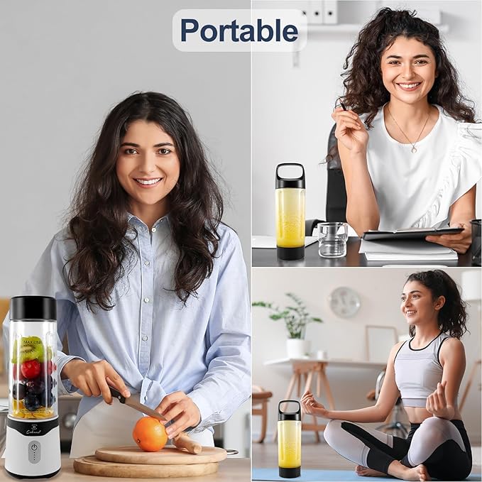 COKUNST Portable, 18 oz Personal for Smoothies and Shakes, USB Rechargeable Small with Powerful 6 Blades, Mini Single Cup with Extra Lid for Travel Gym Kitchen - Black