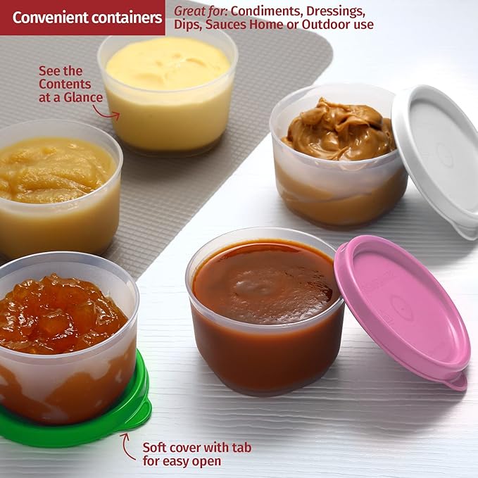 SIGNORA WARE Reusable Plastic Storage Containers 8 Pack - 4 oz. Stackable Airtight Leak Proof for Snacks, Nuts, Baby Food, Picnics, Food Prep, Salad Dressing - BPA Free