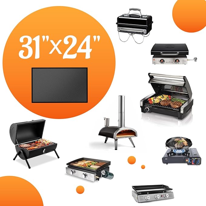31 x 24 in Heat Resistant Grill Mats for Outdoor Grill to Protect Your Prep Table and Outdoor Grill Table, Fireproof Waterproof Oil-Proof BBQ Mat Grill Table Mat - Reusable Black (0.6mm)