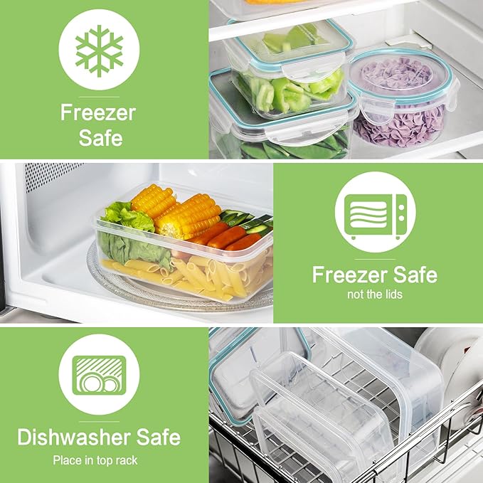 HOMBERKING 40 Pieces Food Storage Containers Set with Snap Lids (20 Lids + 20 Containers), Meal Prep Airtight Plastic Box, BPA-Free Lunch Containers for Kitchen, Pantry, Home, Light Blue