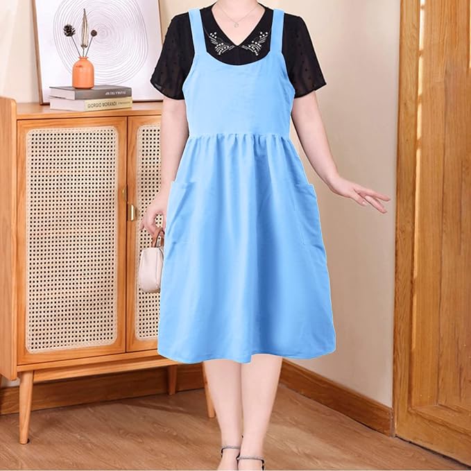 Uaussi Cotton Linen Apron Cross Back Work Apron for Women with Pockets Pinafore Dress X Cross Halter Apron for Chef Gardening