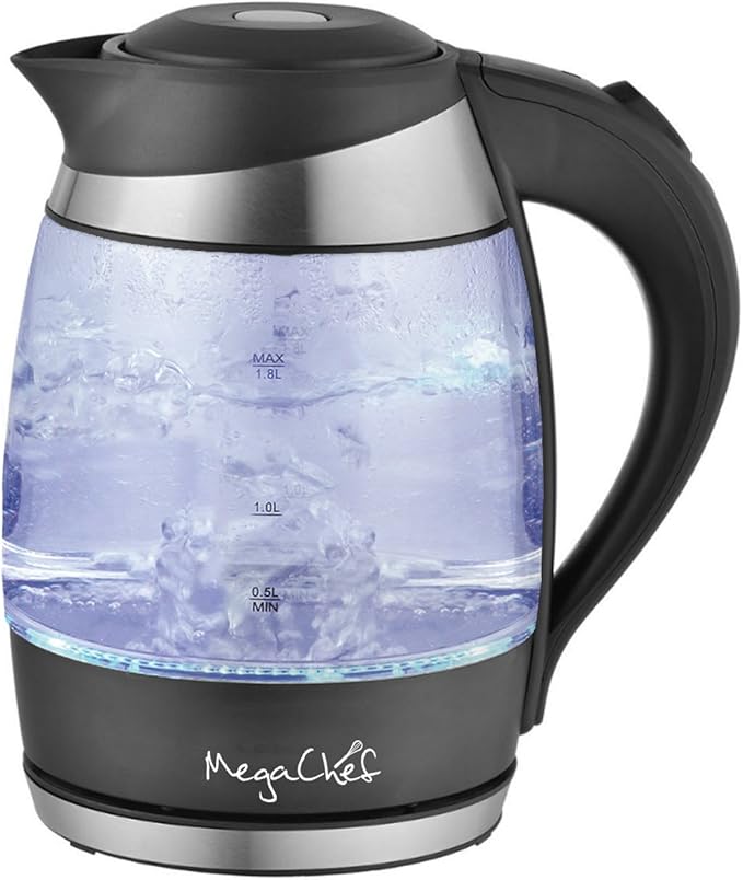 MegaChef 1.8Lt. Stainless Steel and Glass Electric Tea Kettle